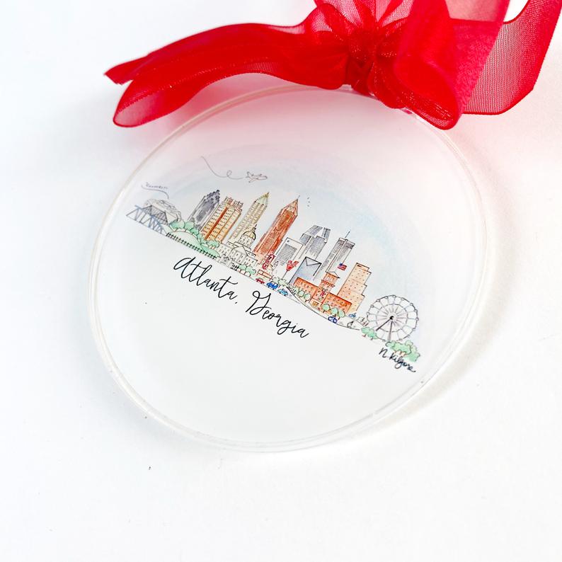 ATL Watercolor Skyline Acrylic Ornament